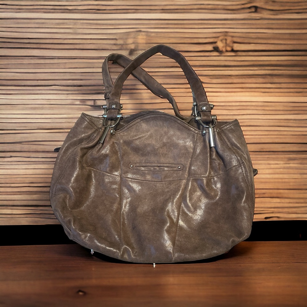 B MAKOWSKY BROWN GENUINE LEATHER SHOULDER HANDBAG LARGE TOTE BAG